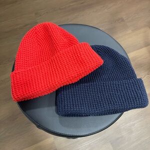🔴 (SOLD) 2 Waffle Knit beanies (red + navy)